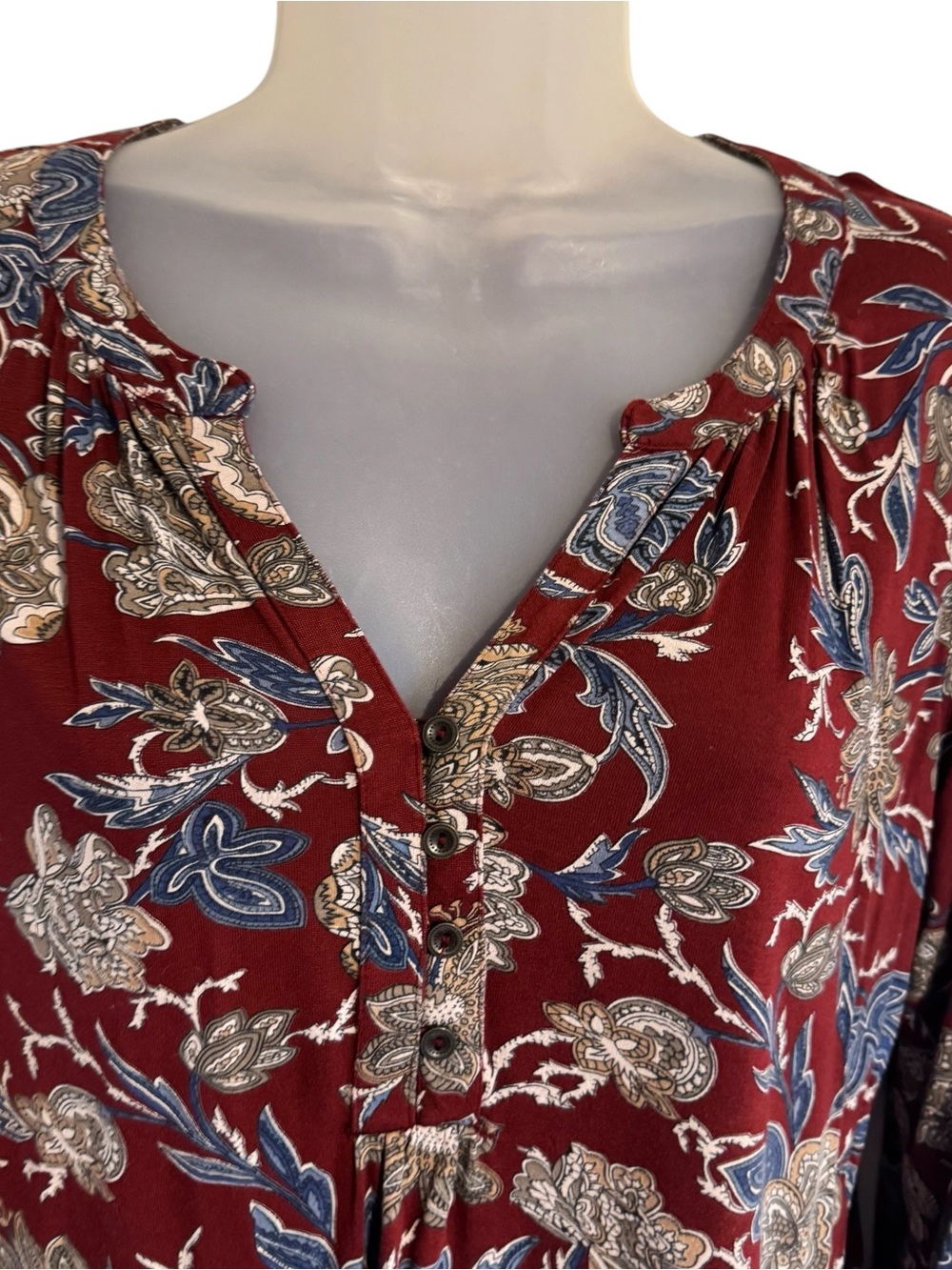 LUCKY BRAND  Burgundy/Blue/Taupe Floral Print Top FALL!!!   LARGE   #W - Picture 2 of 9